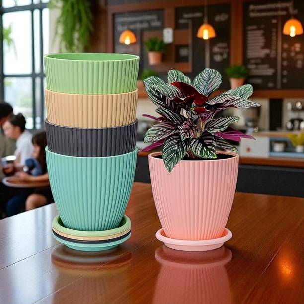Inside Styles Pack of 5 Trendy 7 Inch Tulsi Pot for Indoor Balcony Garden Decor Set HomeDecor Plant Container Set