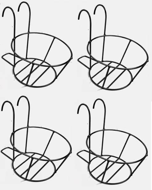 jangra Metal Hanging Plant Basket with Dual Hooks Black Indoor Outdoor Pack of 4 Plant Container Set
