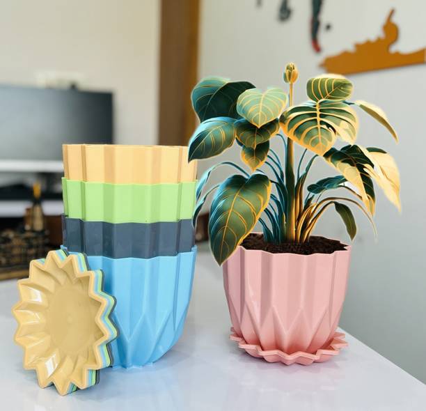 Mithark Crystal Flower Pots with tray for Home & Decoration Planters, Terrace, Garden Plant Container Set