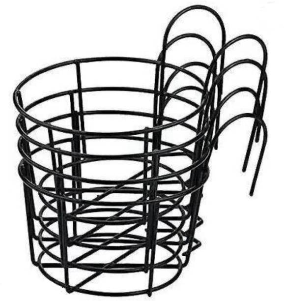 CRAFTYDECOR Hanging Basket for Flower Pots Hold Railing, Balcony, Terrace- Black(set of 4) Plant Container Set