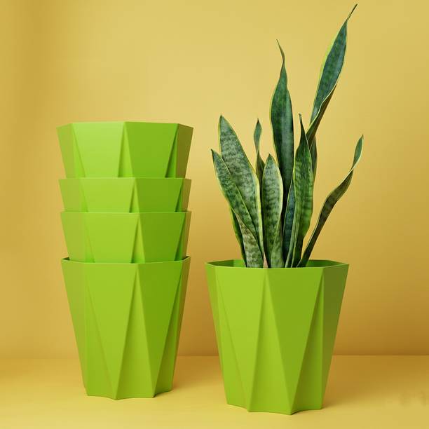 Mrida and Maati 10 Inch pot (GREEN,5 Pcs) Flower Pot Plant Container Set