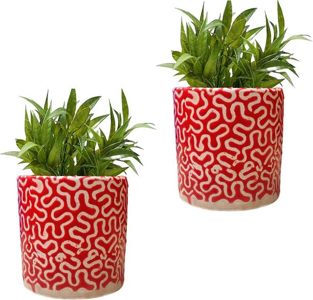 MPT Red RD 1-Pipe Ceramic Pot GH0022-05_Packof2 Plant Container Set