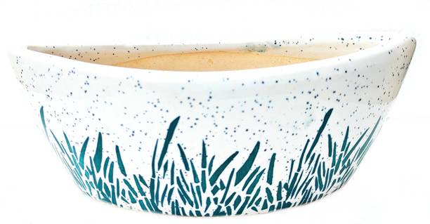 agarwals enterprises BOAT SHAPE GRASS PRINTED CERAMIC POT Plant Container Set
