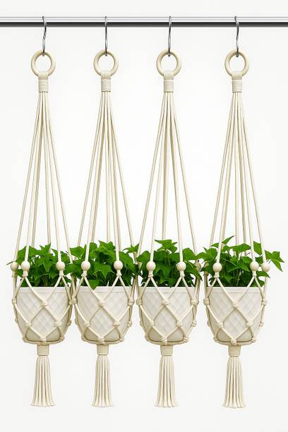 Sajida art Macrame Cotton Plant Hanging Rope Flower Pot Holder (pack of 4) Plant Container Set