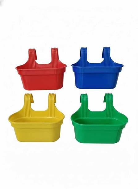 Varshney Gardening Home Balcony Hanging Double Hook Pot Yellow,Blue,Red,Green Plant Container Set Plant Container Set