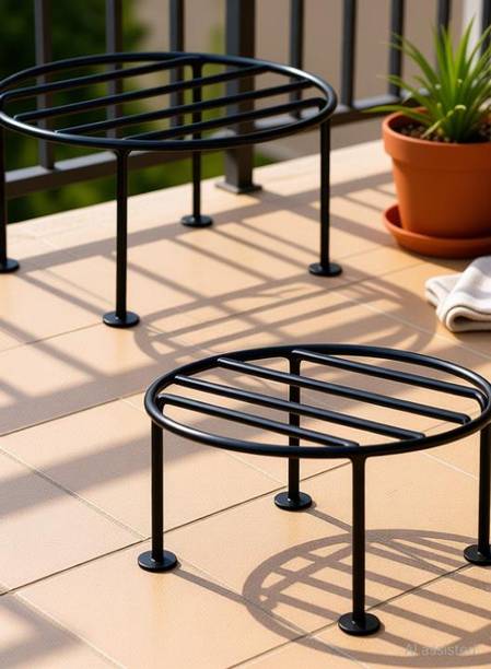 VINAMRA28 Metal Plant Stand Home Garden Balcony Decor (Set of 2) Black Plant Container Set
