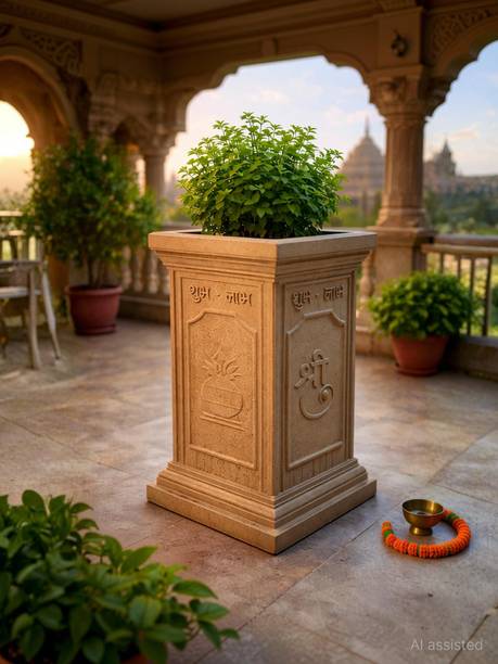 GO HOOKED 16x36 Inch Tulsi Pot Polymer Planter Traditional Design Brown Plant Container Set
