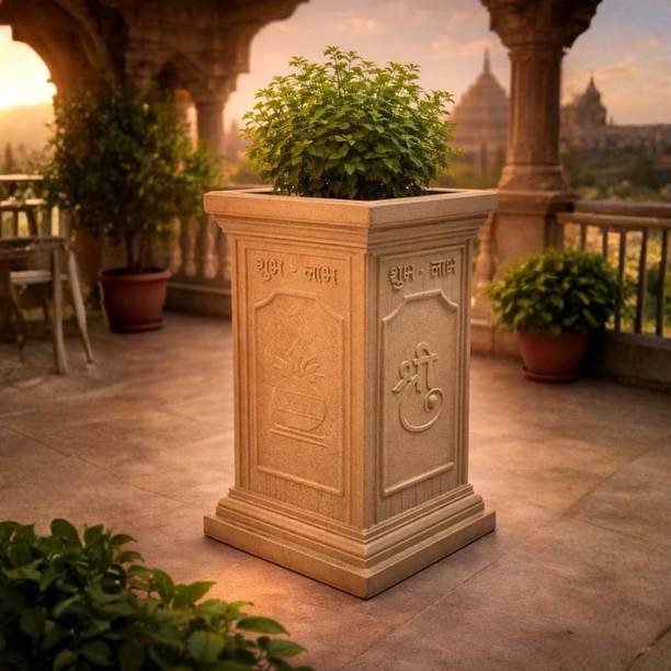 GO HOOKED 16x36 Inch Tulsi Pot Polymer Planter Traditional Design Brown Plant Container Set