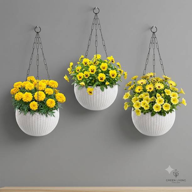 VELOFAST Heavy-Duty Hanging Plant Pot With Metal Chain White 3 Chain Pot 111 Plant Container Set