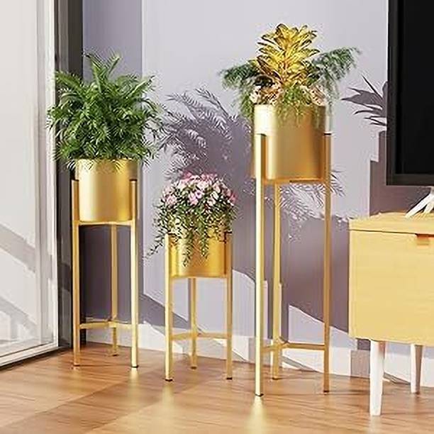 AKLVXURYMART Elevate Your Home Decor with a Chic and Stylish Golden Stand Plant Container Set