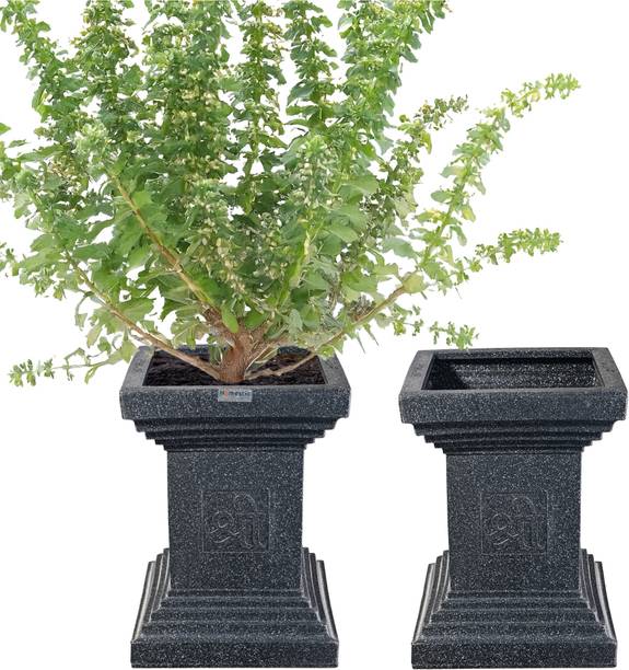 HOMESTIC by Kuber Industries 2 Pcs Roto Mould 22-Inch Extra Large Tulsi Flower Pot | Tulsi - Black Plant Container Set