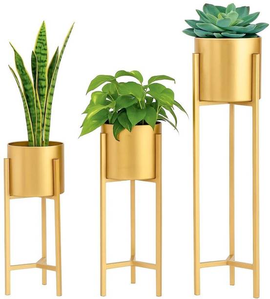 RS Gharkraft Modern Cylindrical Floor Planters Rust-Resistant Stands for Indoor Plant Container Set