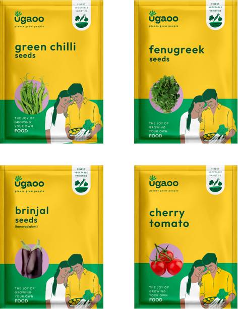 UGAOO Vegetable Seeds - Green chilli, Fenugreek, Brinjal Banarsi, Cherry Tomato Seed