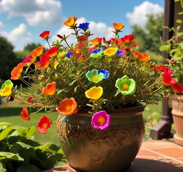 SeedsVille Rare Rainbow Portulaca Flower Seeds - Low Maintenance - Grow All Year, Hybrid Seed
