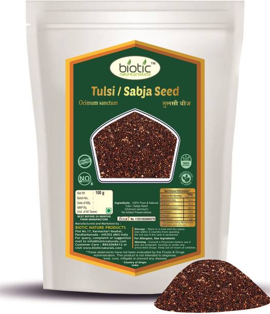 biotic Tulsi Seeds - Basil Seed - Sabja Seed - Tulsi Beej - Tukmariya 100gm Seed