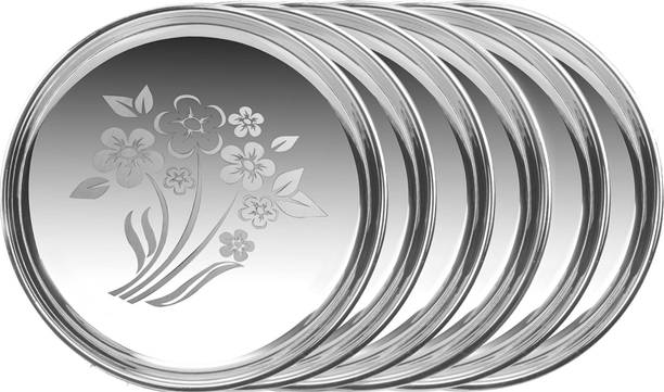 LIMETRO STEEL Laser Printed Plates / Lunch Plates / Bhojan Thali (Size: 13 Inch, 6 Pcs) Dinner Plate