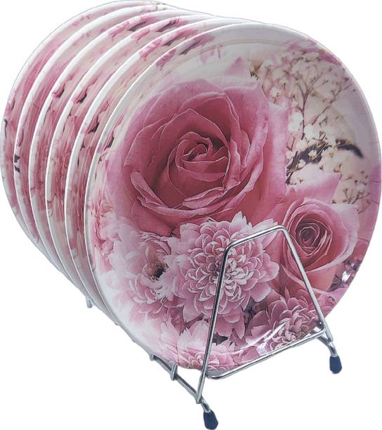 Perfectdine Melamine Deep Plates Set Round Dinner/Lunch Plates Floral Print Dinner Plate