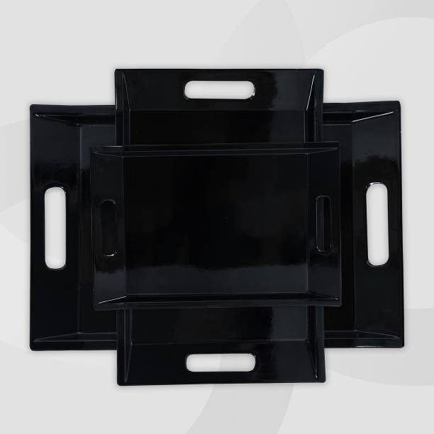 UPC Fine Melamine Serving Tray, Set of 3 Villori Series (Black | Small, Medium and Large Size) Tray (3 Tray) Tray
