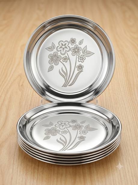 trendlin Premium Heavy Gauge Stainless Steel Rajbhog Quarter Plate Set of 6 Quarter Plate