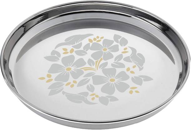 स्नैपल Stainless Steel Classic Designer Thali / Khumcha / Dinner Plate Heavy Guage 27cm डिनर प्लेट