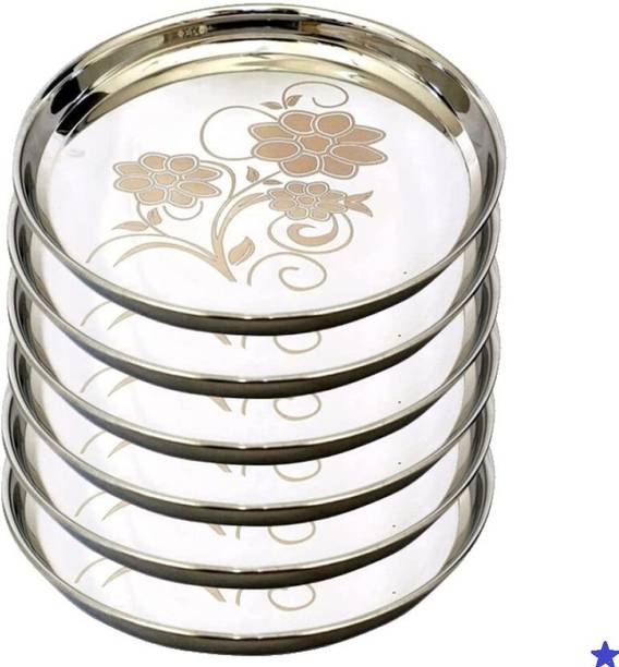 flerific Stainless Steel Thali Plate Set of 6 Dinner Plate