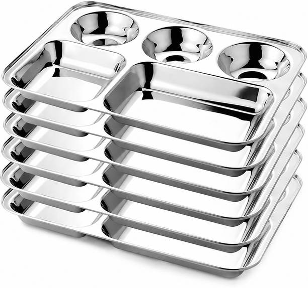 nirton Premium Stainless Steel 5 Compartment Dinner Plate Dinner Plate Pack of 6, Microwave Safe