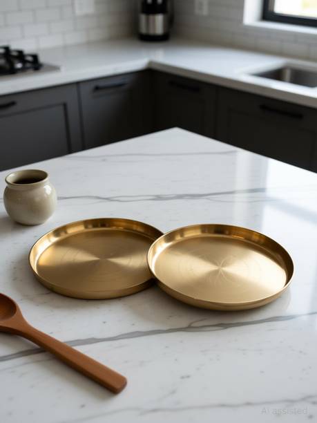 M&V CRAFT PURE BRASS THALI SET OF TWO Dinner Plate