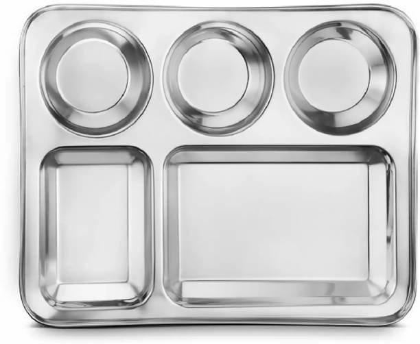 निर्विका Stainless Steel 5 in 1 Compartments Bhojan Thali Dinner Plate सेक्शन्ड प्लेट
