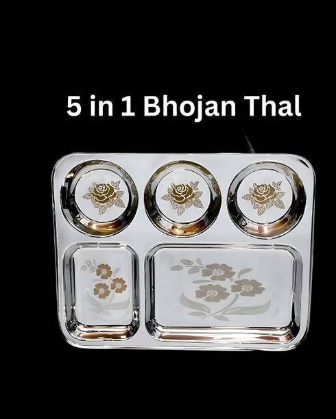 WEKTU Bhaojan Thal/5 in 1 Thal/stainless steel/Laser Print/1PC/207 Dinner Plate