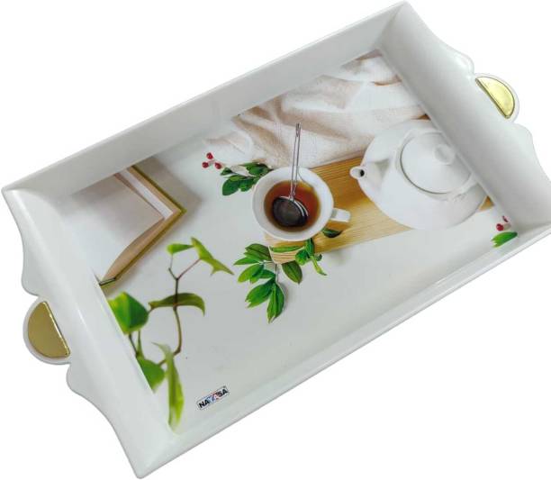 NAYASA Plastic Auris Small Size Serving Tray For Home And Office With Handle Tray