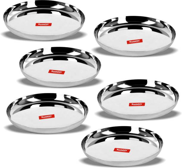 सुमीत Stainless Steel Apple Shape Heavy Gauge Dinner Plates with Mirror Finish 27cm Dia - Set of 6pc डिनर प्लेट