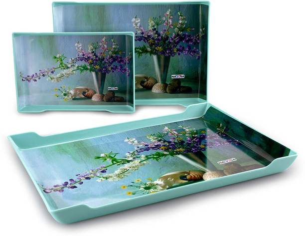 NAYASA Plastic Rectangular Serving Tray Set For Serving Snacks,Drinks (Pack Of 3) Tray