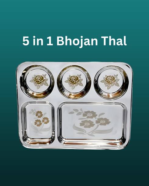 WEKTU Bhaojan Thal/5 in 1 Thal/stainless steel/Laser Print/1PC/212 Dinner Plate