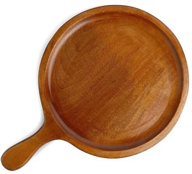 DREAMY WALLS Pizza Serving Board Mango Wood Round Pizza Paddle with Handle Cutting Tray Pizza Tray