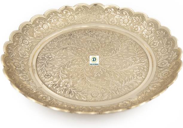 DECKORISH Brass Golden Heavy weighted Fancy Plate 31 cm Dinner Plate