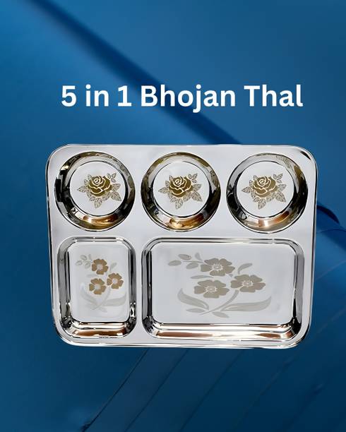 WEKTU Bhaojan Thal/5 in 1 Thal/stainless steel/Laser Print/1PC/171 Dinner Plate