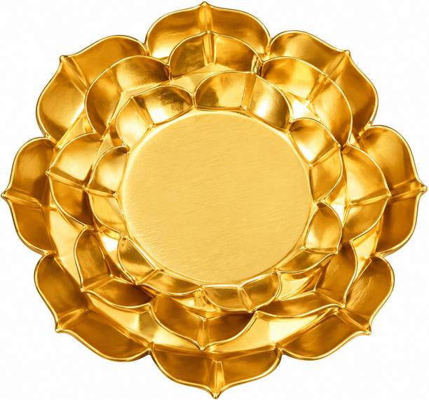 Ramsha Handicrafts Lotus Shape Golden Plate - 8 Inch) Half Plate