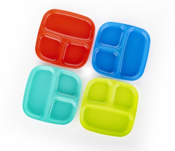 आलोक 3 Partition Unbreakable Food Plate, Kids Plate(Pack of 4) सेक्शन्ड प्लेट