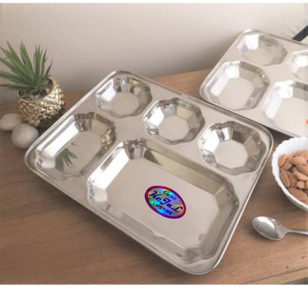 Kejal Lunch Dinner Bhojan Thali Plates – 5 in 1 Deep Partition Compartments Sectioned Plate