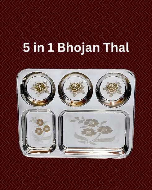 WEKTU Bhaojan Thal/5 in 1 Thal/stainless steel/Laser Print/1PC/199 Dinner Plate