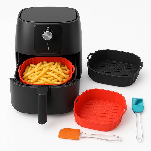 टेसोट Square Silicone Air Fryer Liners with Oil Brush – Reusable , Heat Resistant बेकिंग डिश