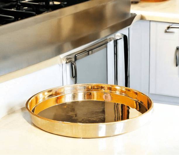PITAL NAGRI ECRAFT Plain Design Brass Kitchen,Dinner Thali, Meenakari Pital Aarti Plate Used for Dinner Plate