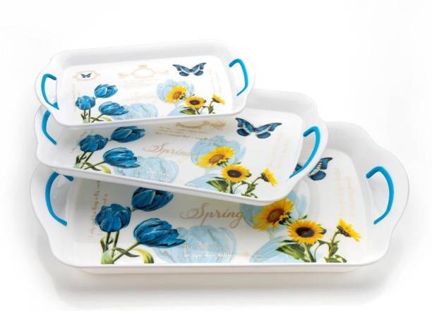 Finner ( Set of 3 Trays) flowers design Tray Serving Set (Pack of 3) Tray