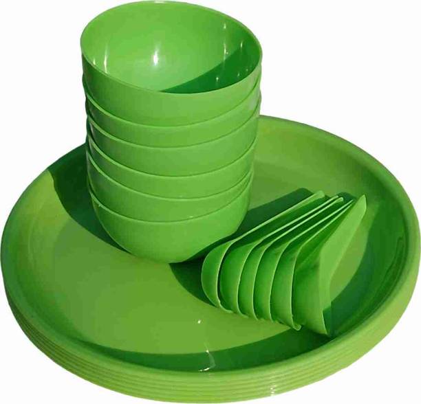 MapleTex Dinner Set 18 Pieces with Serving Bowls 6 Dinner Plates, 6 Katoris ,6 Spoon Dinner Plate