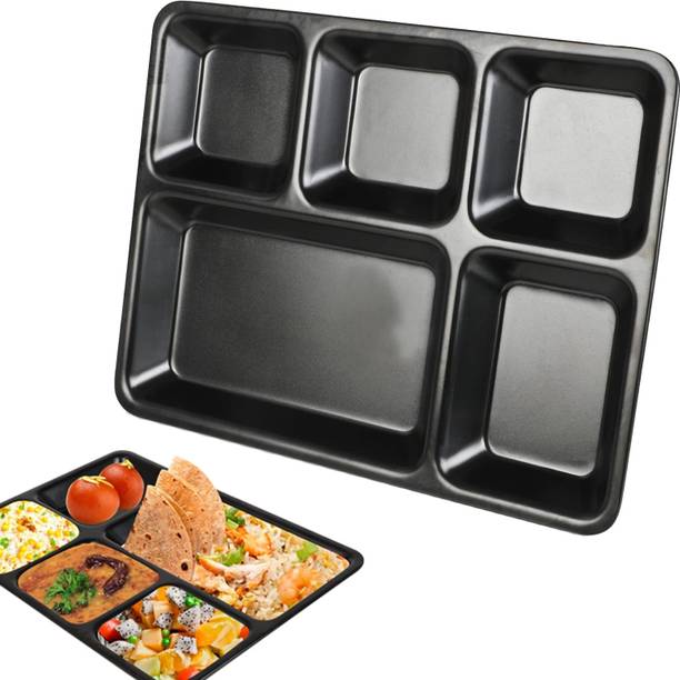 Cartavya Black Premium 5-Compartment Unbreakable Daily Use, Hostels, & Tiffin Services Dinner Plate