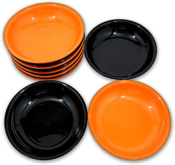 इनप्रो Plastic Round Small Snacks Plates-(6 Black & 6 Orange)-Unique Plates For Snacks क्वार्टर प्लेट