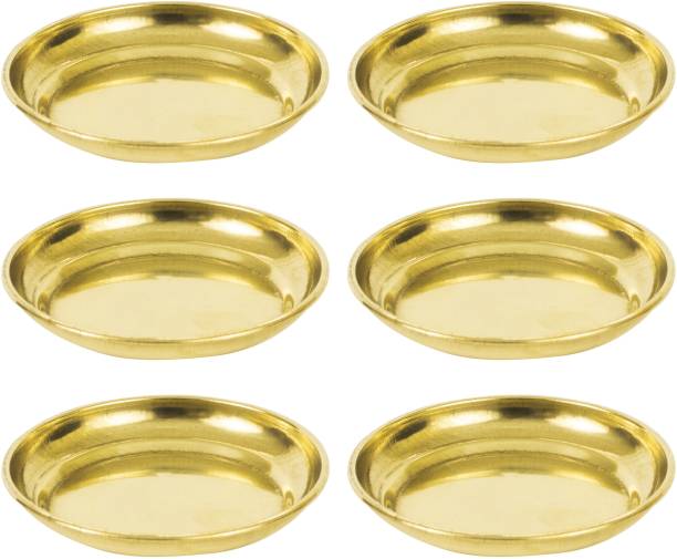 Spillbox Brass Deepak Diya Oil Lamp plate for Home Temple Puja Articles Decor Gifts-6 Sectioned Plate