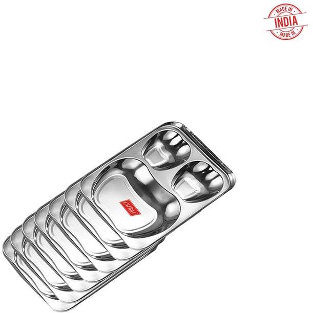कटटेल्स 3 In 1 Stainless Steel Compartment Plates डिनर प्लेट