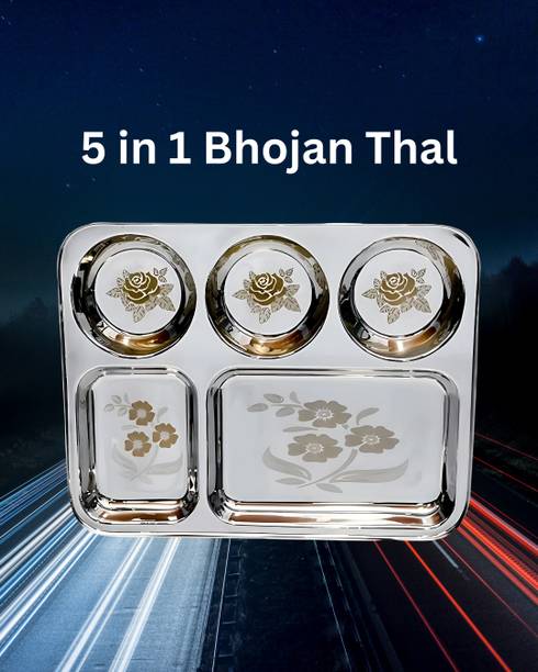 WEKTU Bhaojan Thal/5 in 1 Thal/stainless steel/Laser Print/1PC/154 Dinner Plate