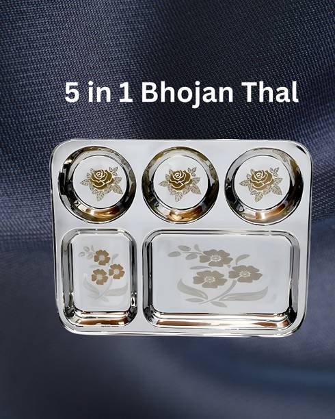 WEKTU Bhaojan Thal/5 in 1 Thal/stainless steel/Laser Print/1PC/149 Dinner Plate